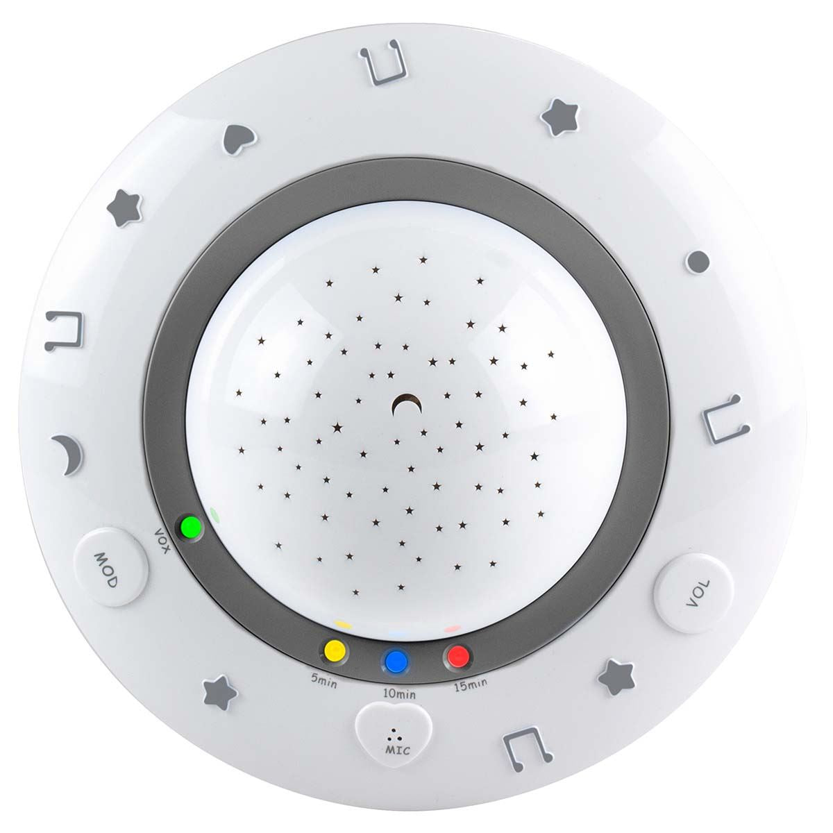 Alecto Starry Sky Nusery Projector with Adjustable Play Time | Voice Activated | Music & Light | White / Grey