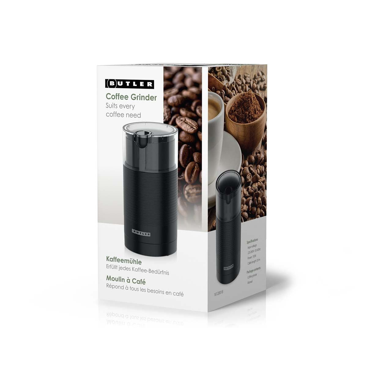 Butler Coffee Grinder Electric , Just Press for 30S to Enjoy Your Coffee, Manual Press Coffee Grinder with Safe Stainless Steel Blades, Fast Grinding for Coffee Beans, Pepper, Grain, Spice, Nuts