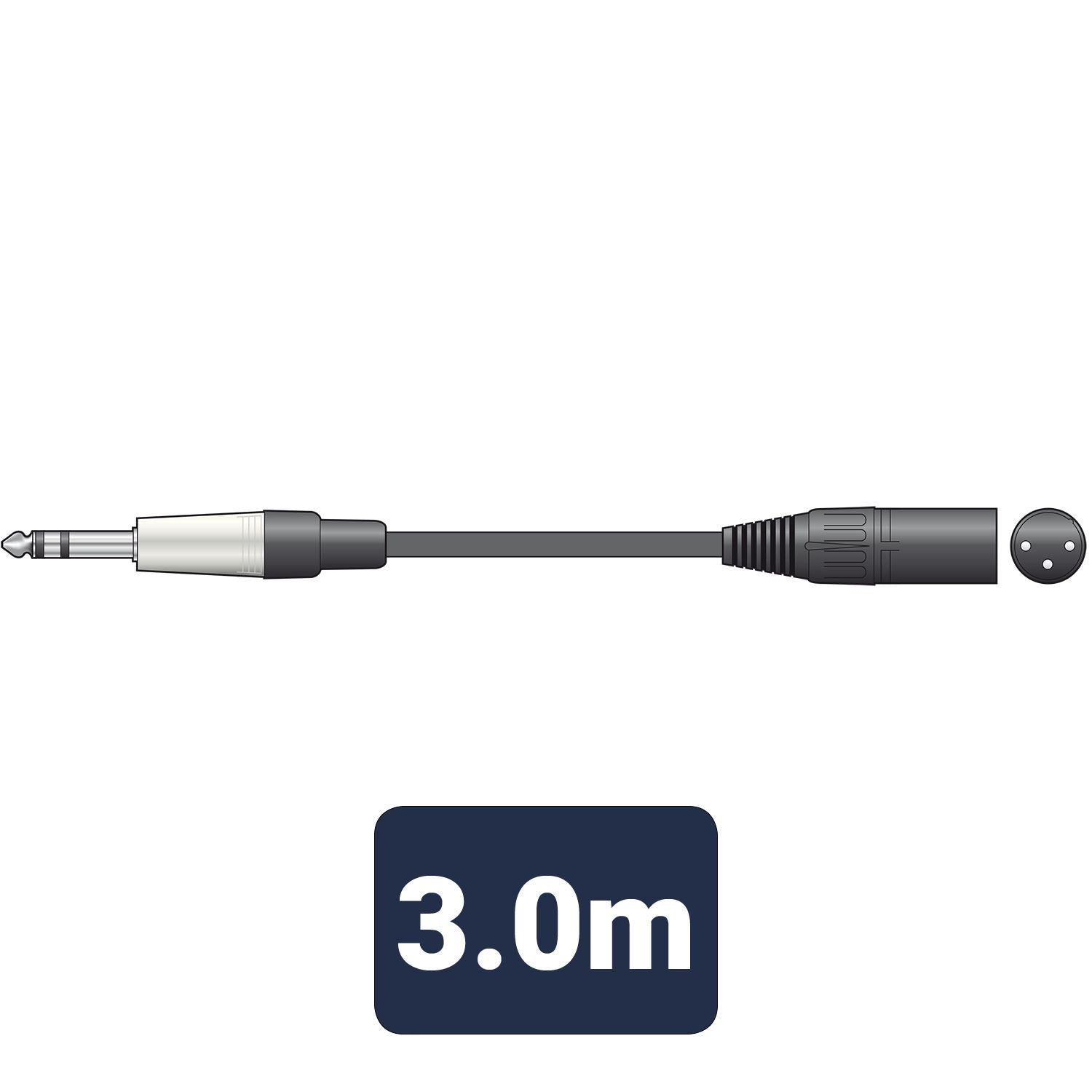 Citronic 3m Classic 6.35mm 1/4" Jack Plug to 3 Pin XLR Male Stereo TRS Balanced