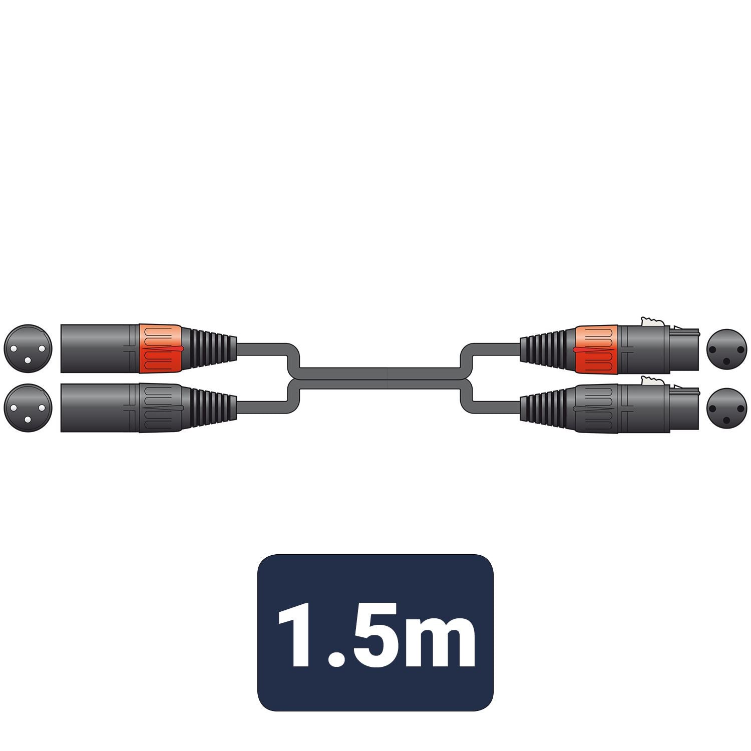 Citronic 1.5m Classic Audio Lead 2 x XLR 3 Pin Female to 2 x XLR 3 Pin Male
