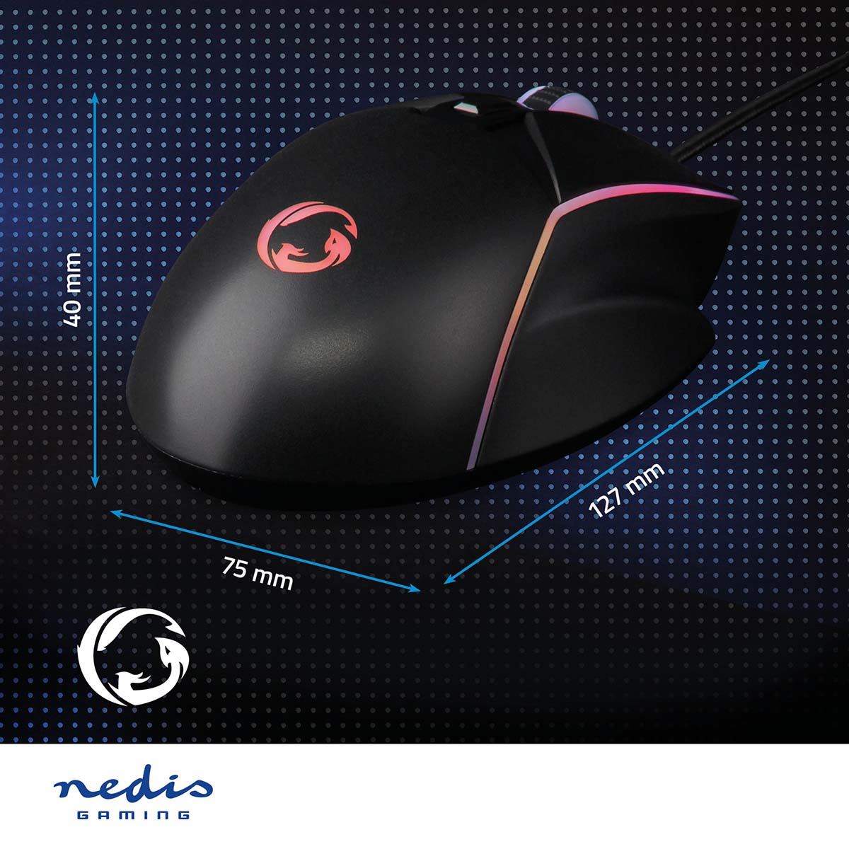 Nedis Gaming Mouse | Wired | 800 / 1200 / 2400 / 3200 / 4800 / 7200 dpi | Adjustable DPI | Number of buttons: 6 | Right-Handed | 1.50 m | LED