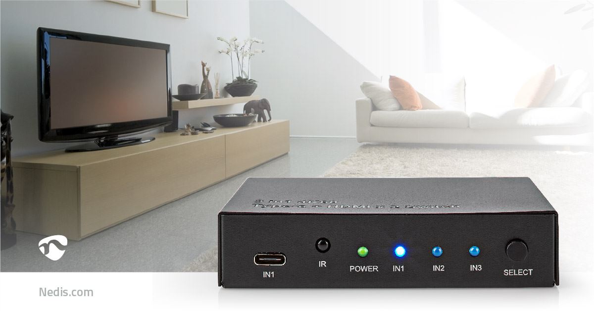 Nedis HDMI™ Switch | 3 port(s) | 1x USB-C™ / 2x HDMI™ Input | 1x HDMI™ Output | 4K@60Hz | 18.0 Gbps | Metal | Anthracite