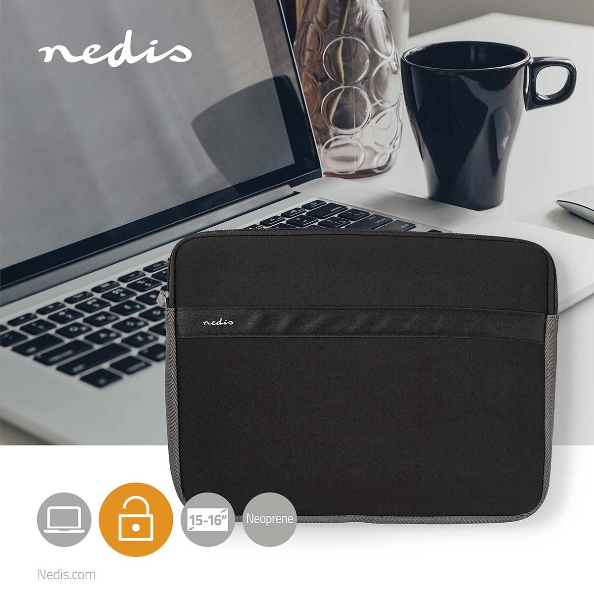 Nedis Notebook Sleeve | 15 - 16 " | Neoprene | Anthracite / Black | 22 mm | 277 mm | 380 mm