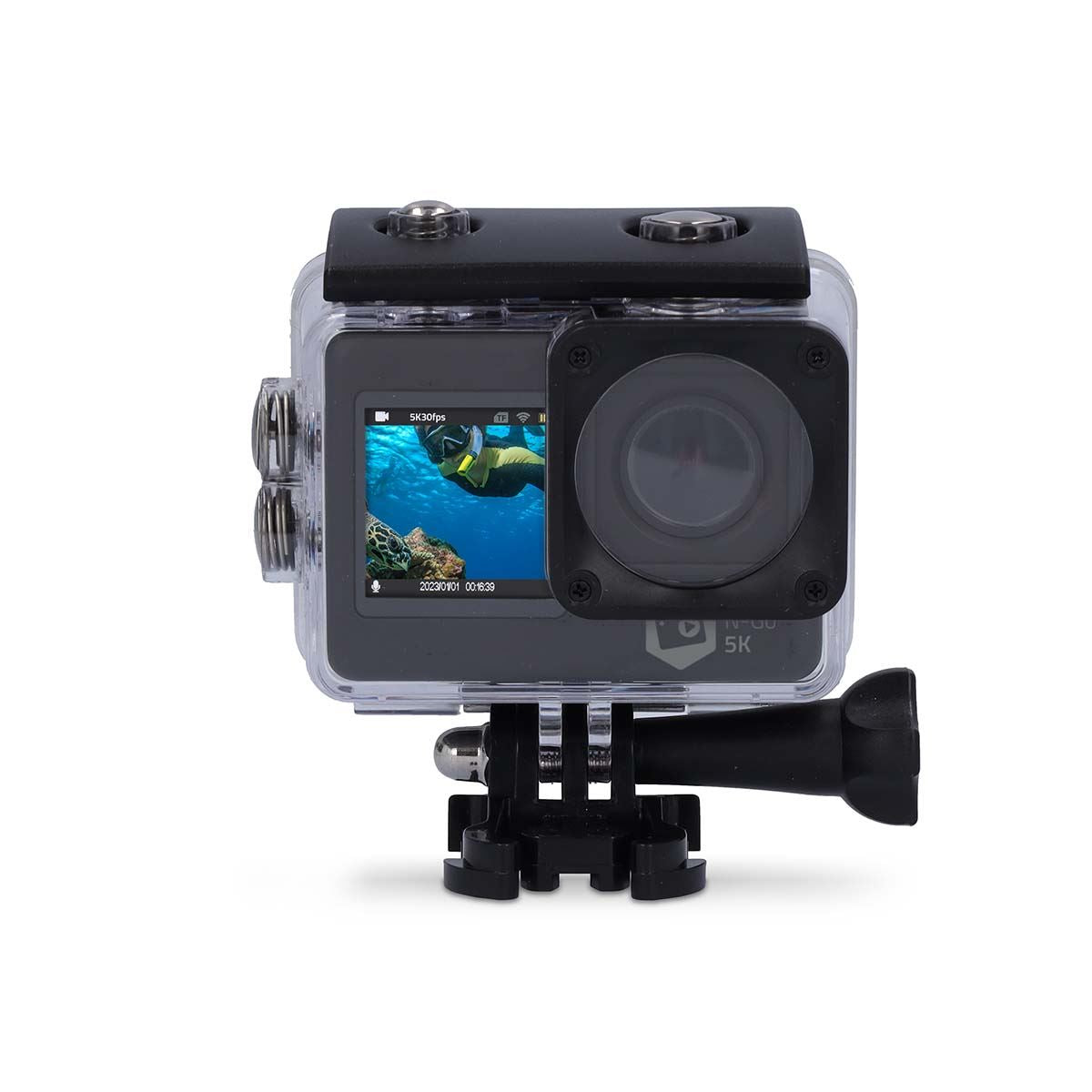 Nedis Dual Screen Action Cam, 5K Ultra HD 30fps, 16MP 170 Degree Wide Angle, Waterproof 30m, Wi-Fi Live Stream with 2" TFT Rear Screen & 1.3" Front Screen, Built-in Mic, Mounting Kit Included