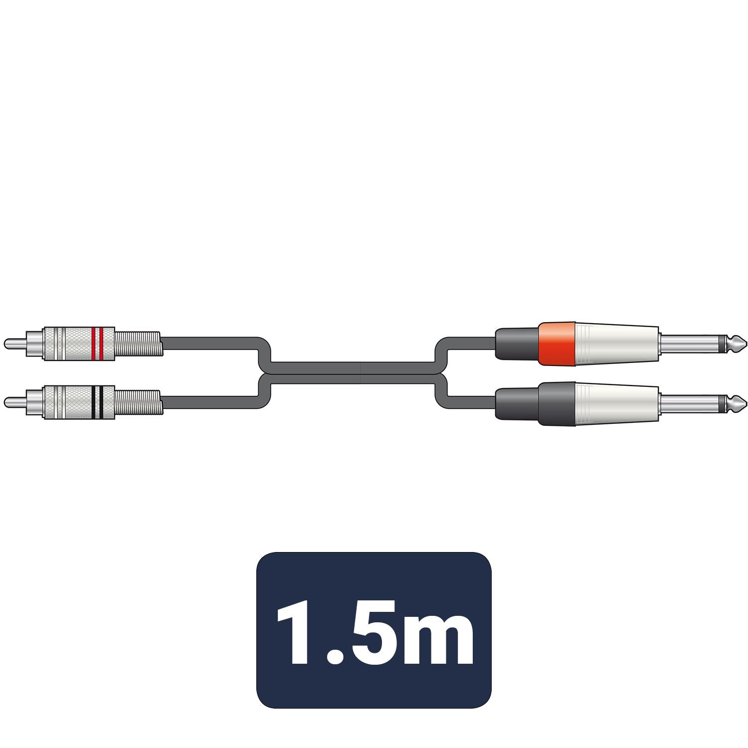 Citronic 1.5m Classic Audio Leads 2 x 6.3mm Mono Jack Plugs - 2 x RCA Male Plugs