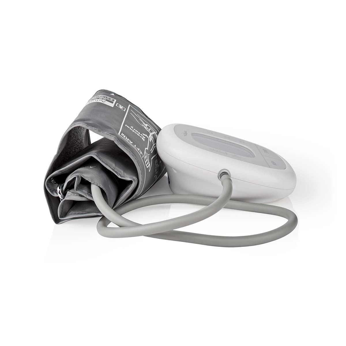 Nedis Upper Arm Blood Pressure Monitor, Clinically Tested, Extra-Large LCD Display, Arrhythmia Detection, WHO Indicator, 2x60 Memory, Cuff 22-42cm - White