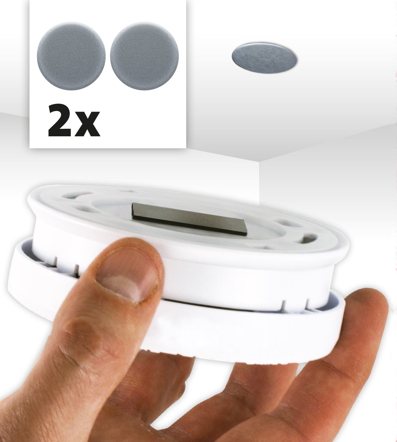 Alecto Magnetic Smoke Detector Mount Magnetic Adhesive Pads For Smoke / Heat / CO2 Alarms Ø 60mm - Fast & Safe Mounting | 2 Pack