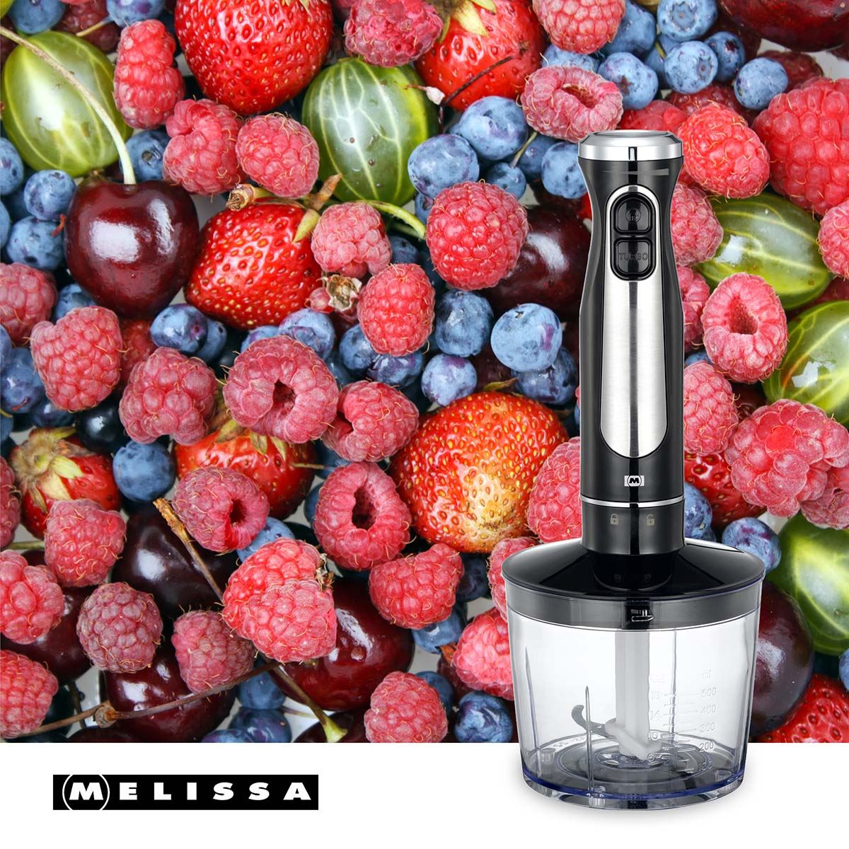 MELISSA 600W Hand Blender, Handheld Stick Immersion Mixer with Stainless Steel Blades, Ideal for Smoothies Shakes Baby Food Soup Purees & Sauces