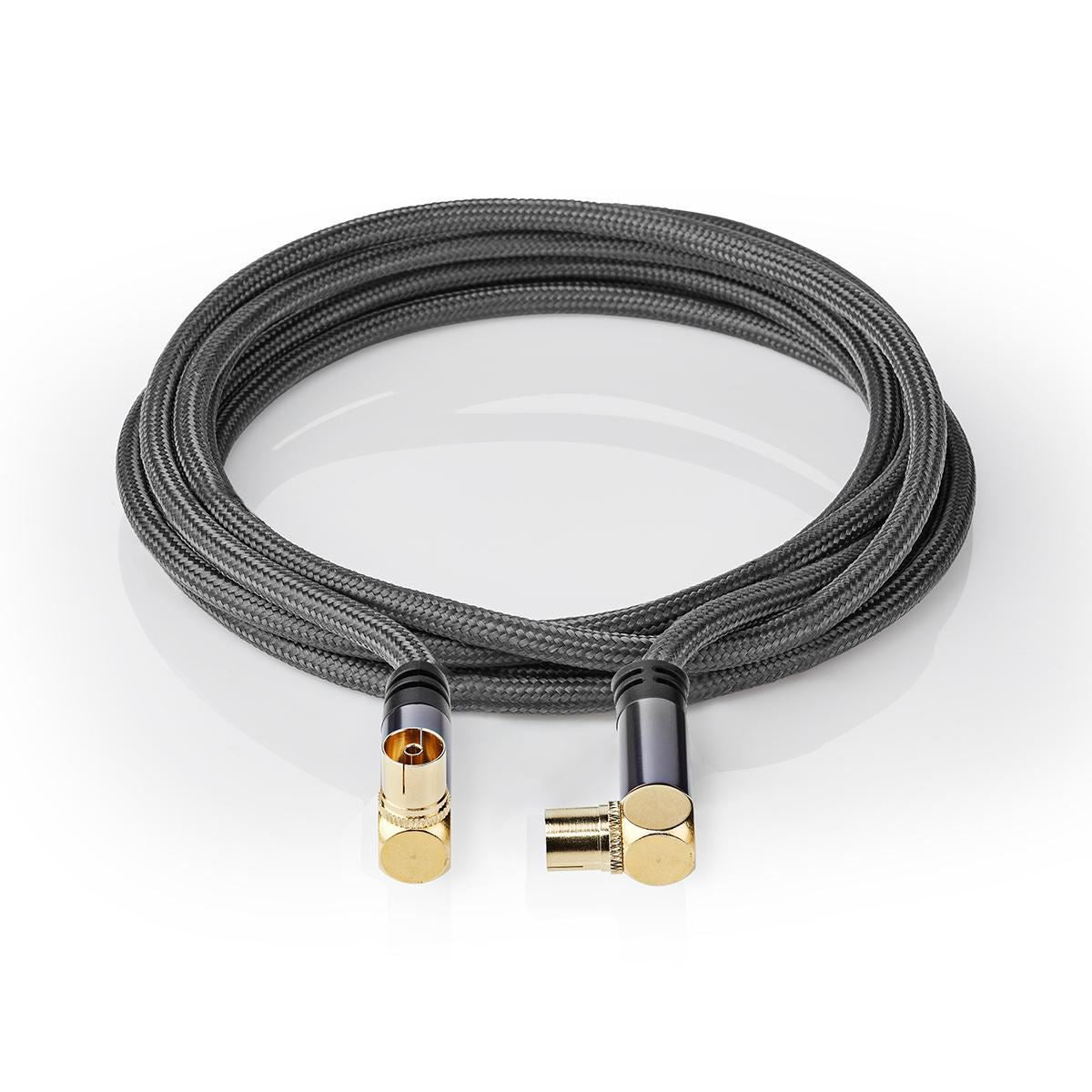 Nedis Coax Cable | IEC (Coax) Male | IEC (Coax) Female | Gold Plated | 75 Ohm | Quad Shielded | 5.00 m | Round | Cotton | Grey / Gun Metal Grey | Cover Window Box