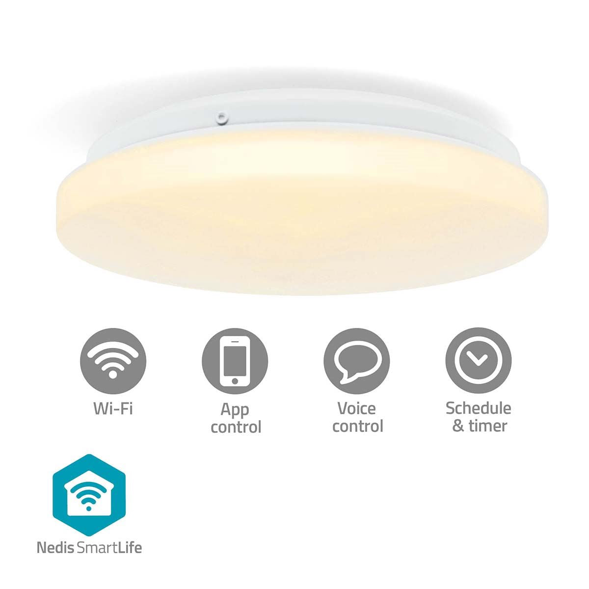 Nedis SmartLife Wi-Fi Ceiling Light, 26cm, Dimmable, Adjustable Colour Temperature 2700K-6500K, Remote & Voice Control, Compatible with Alexa & Google Home, Indoor/Outdoor