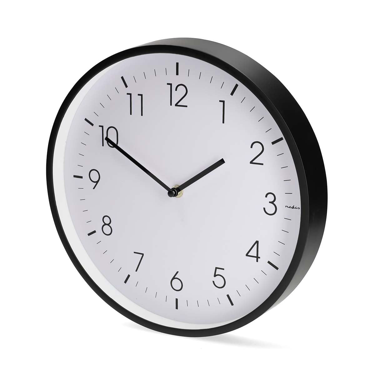 Nedis 30cm Wall Clock with Easy Read Numbers, Silent Movement, Battery Powered - Black