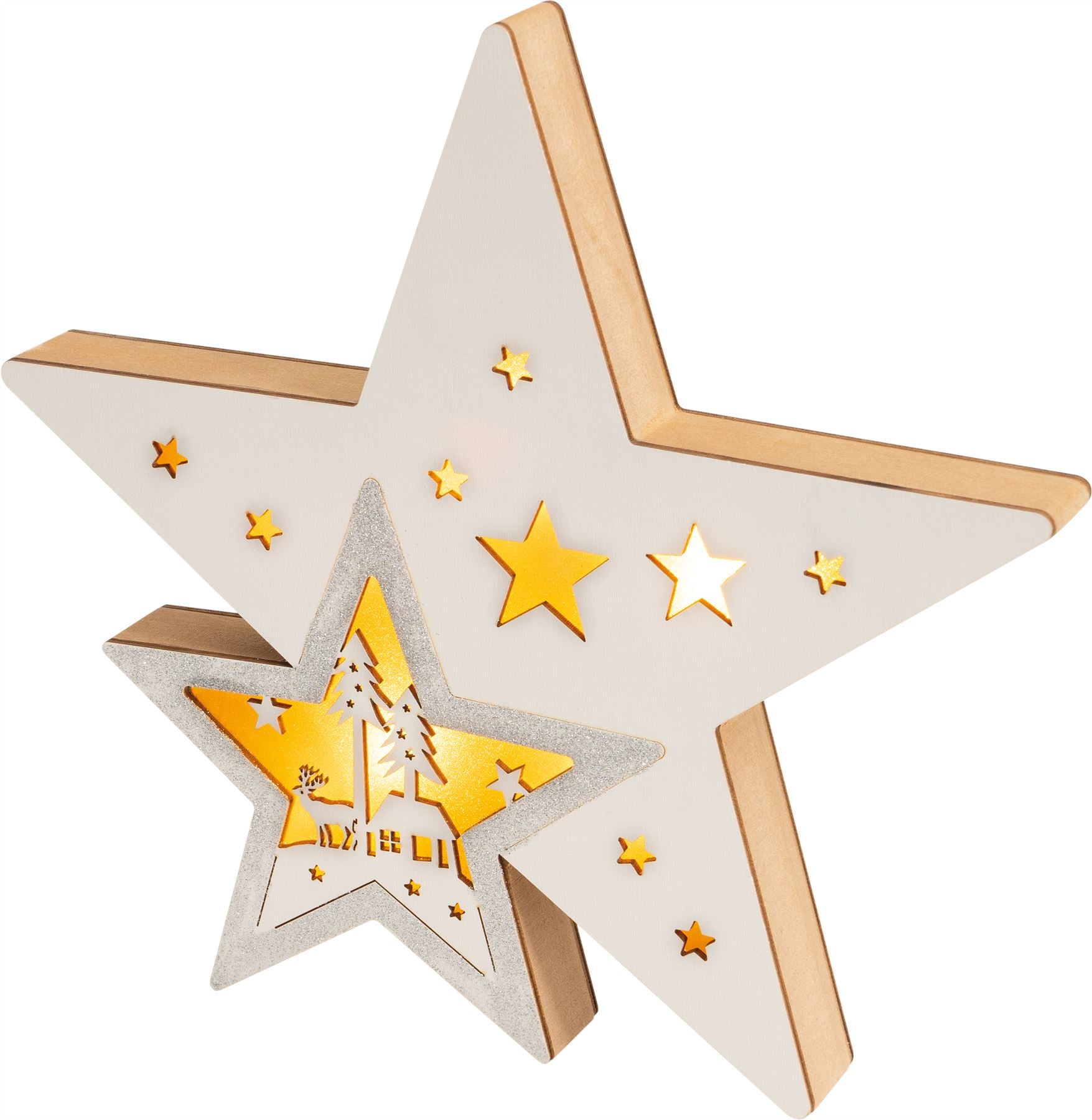 Wooden Light Up LED Christmas Star Decoration Battery Powered