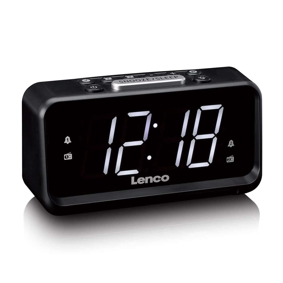 Lenco FM Alarm Clock Radio with Night Light | Black