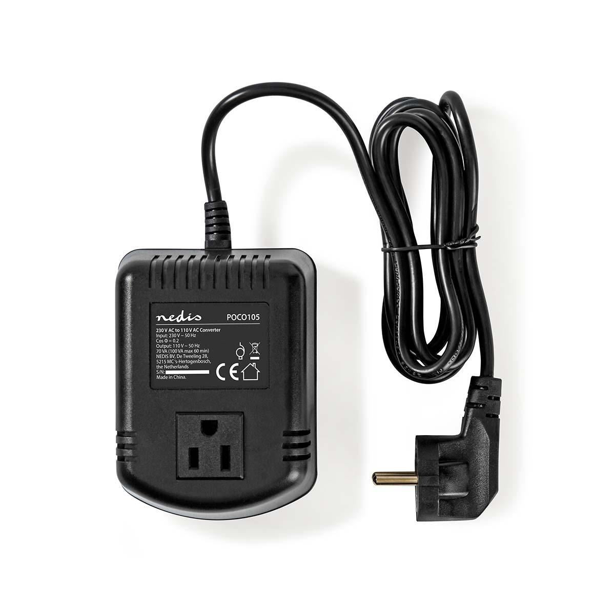 Nedis Power Converter | Mains Powered | 230 V AC 50 Hz | 70 W | Euro Plug to USA with earth contact | Black