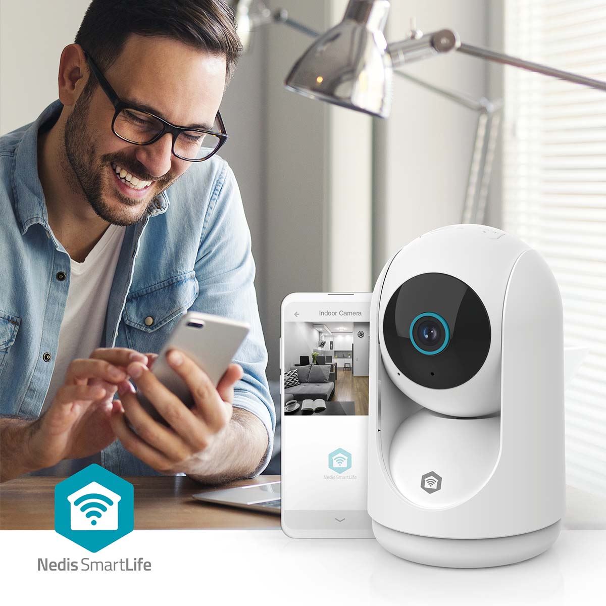 Nedis SmartLife Indoor Camera | 3MP Full HD 1296p | Pan tilt | Cloud Storage (optional) / microSD (not included) | With motion sensor | Night vision | White