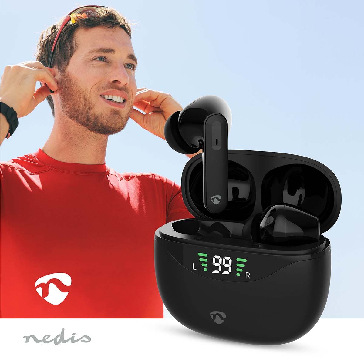 Nedis Fully Wireless ANC Earphones, Bluetooth 5.3, Up to 30h Playtime with Charging Case, Touch Control, Built-In Mic, Instant Pairing, Voice Assistant Support
