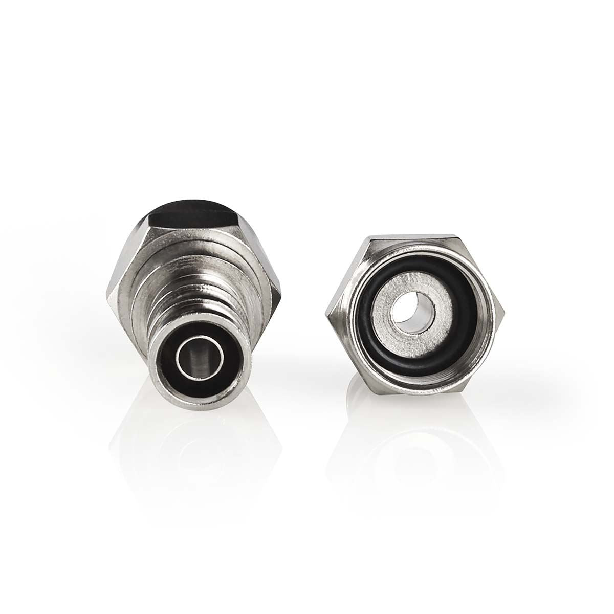 Nedis F-Connector | Straight | Male | Nickel Plated | 75 Ohm | Crimp | Cable input diameter: 7.0 mm | Copper | Silver | 2 pcs | Window Box