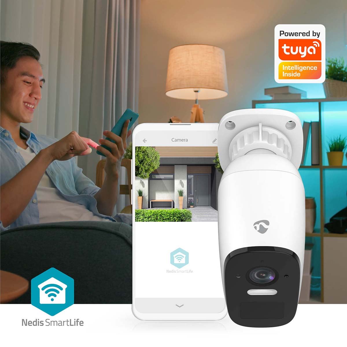 Nedis SmartLife Outdoor Camera 2K+ 4MP Quad HD Wi-Fi IP, Wireless with Spotlight, Colour Night Vision, PIR Motion Sensor, Human Detection, 2-Way Audio, 120� Wide View, IP66 Waterproof - White