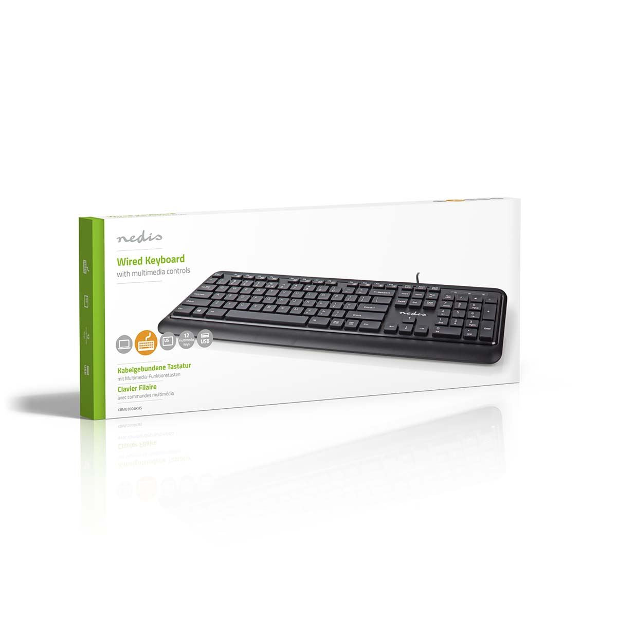 Nedis UISB Wired Keyboard | USB-A | Multimedia | QWERTY | Numeric keypad