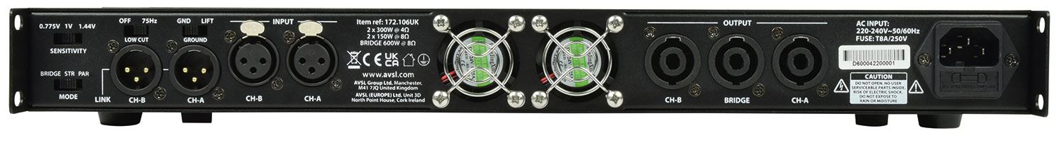 Citronic D600 Class-D Stereo Rack Mount Power Amplifier 2 x 300W RMS