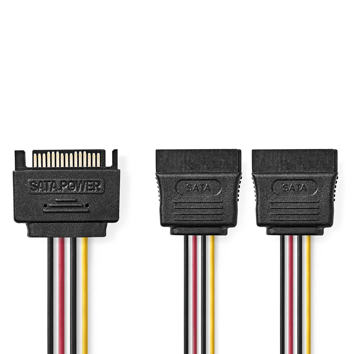 Nedis Internal Power cable | SATA 15-Pin Male | 2x SATA 15-Pin Female | Gold Plated | 0.15 m | Round | PVC | Multi Colour | Box
