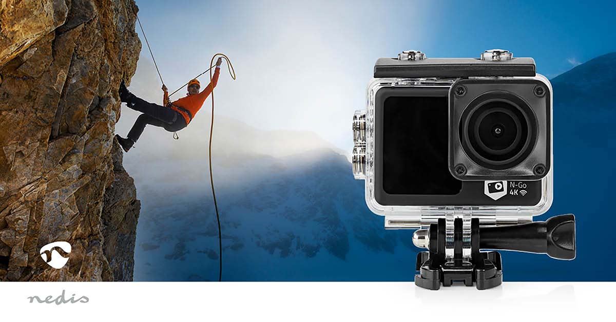 Nedis Dual Screen Action Cam, 4K Ultra HD 30fps, 16MP Photos, 2" Touch Back Screen, 1.3" Front Screen for Selfies & Vlogging, Waterproof to 30m with Mounting Kit and Wi-Fi Connectivity