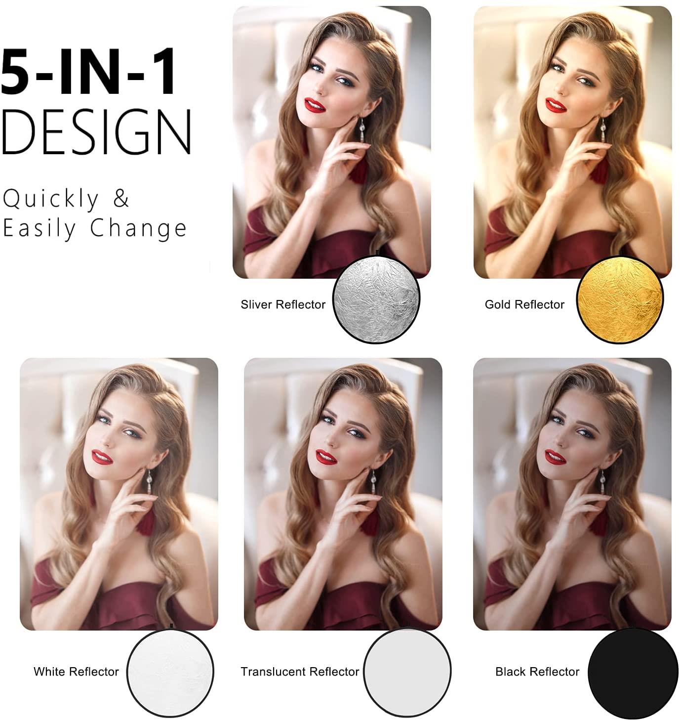 Ex-Pro 7 -in- 1 Photographic Light Reflector - 23" (58cm) Silver, Gold, Silver/Gold, White, Green, Blue & Translucent, Collapsible.