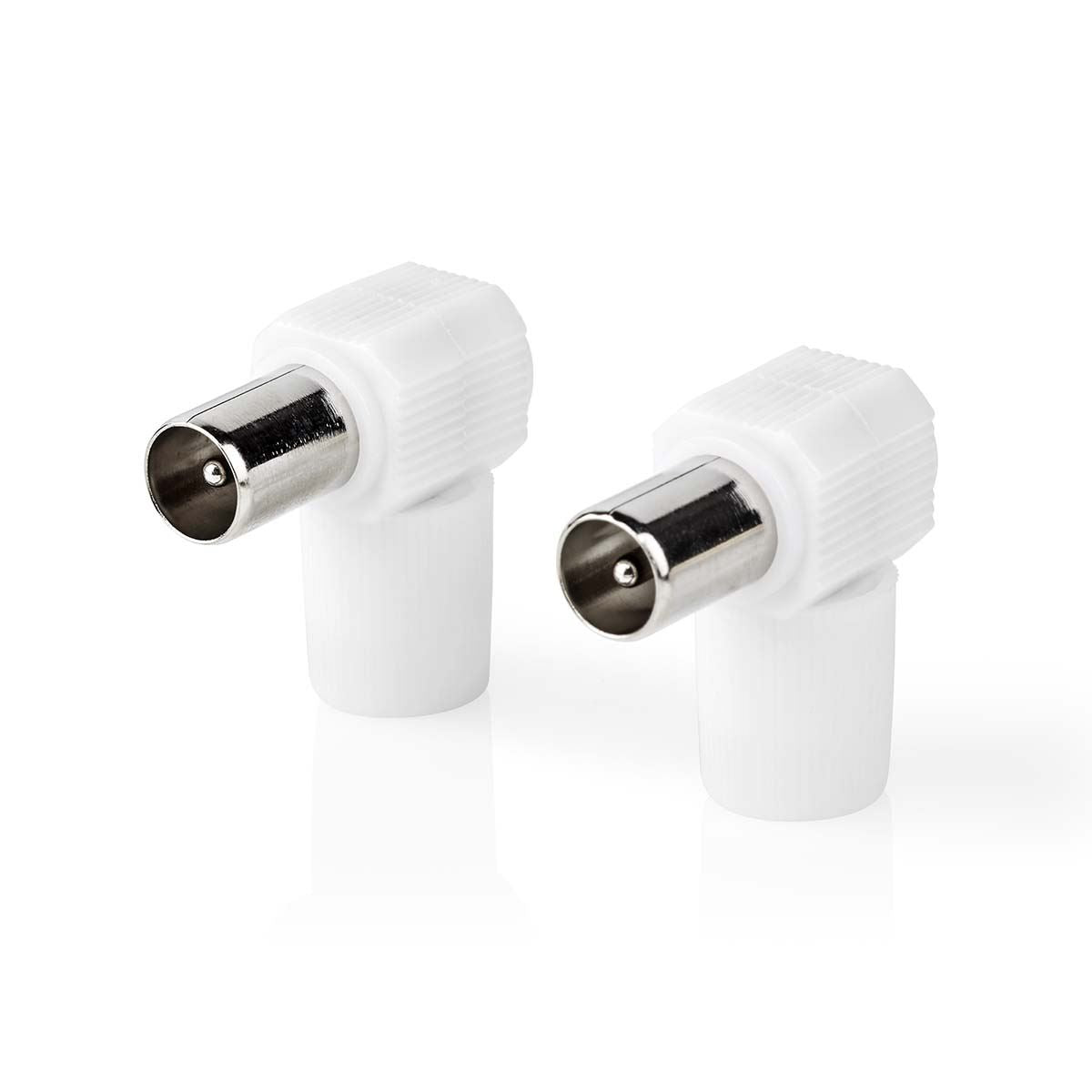 Nedis IEC (Coax) Connector | Angled | Male | Nickel Plated | 75 Ohm | Screw | Cable input diameter: 7.0 mm | Metal / PVC | White | 2 pcs