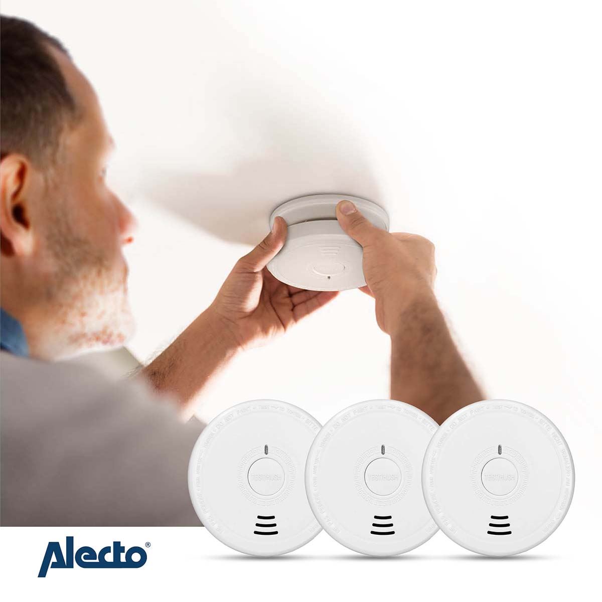 Alecto SA20 Smoke detector with Hush Button | >85 dB | Battery Included | EN14604:2005/AC:2008 | White |3 Pack
