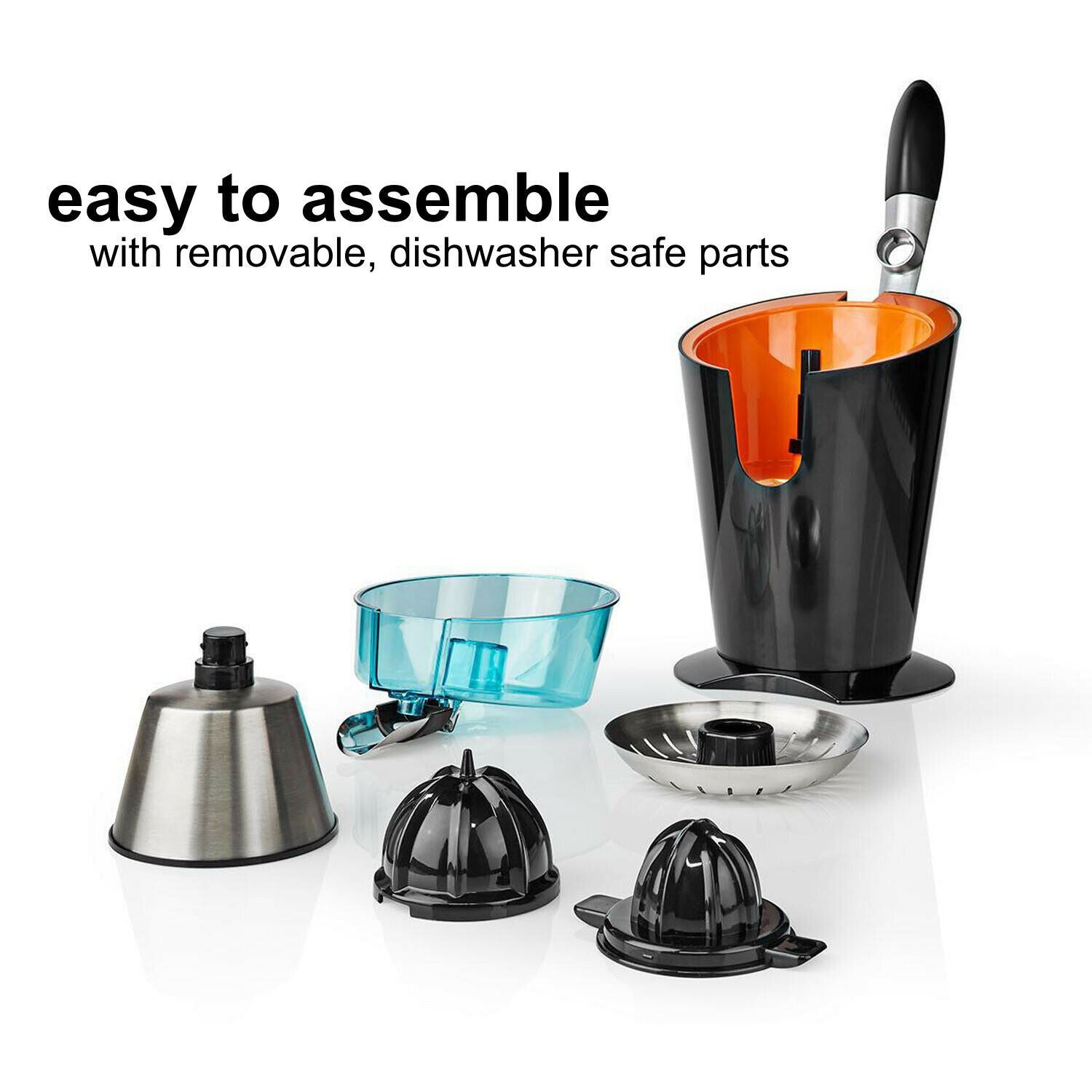 Nedis Citrus Juicer Press, 160W Powerful Juice Squeezer, with Stainless Steel Spout and Anti-Drip Function - Black