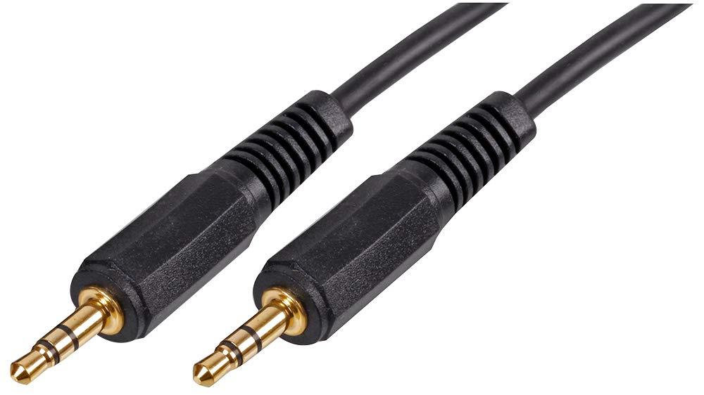2m Aux 3.5mm to 3.5mm Stereo Jack Plug to Plug Lead, Gold Plated - Black