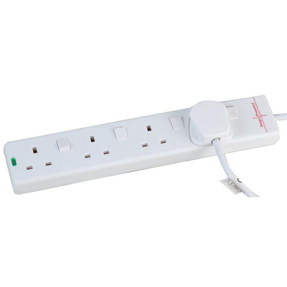 4 Gang 2m Mains Extension Lead Socket Individually Switched 13A with Surge Potection - White