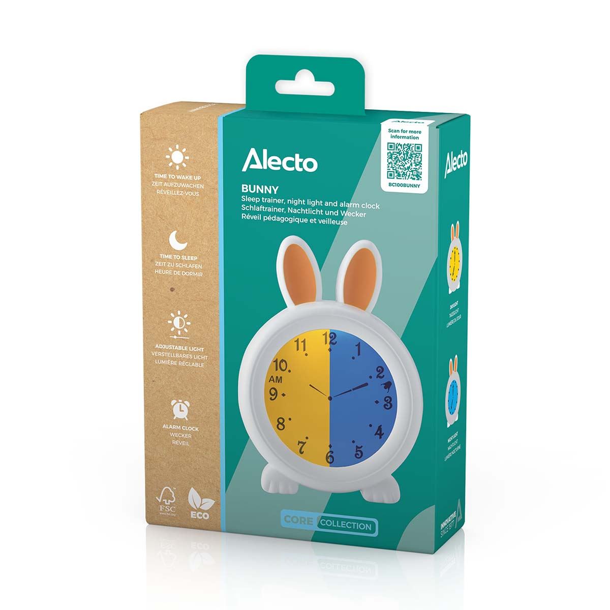 Alecto Childrens Sleep Trainer & Night Lamp Light / Alarm Clock Rory the Rabbit - White