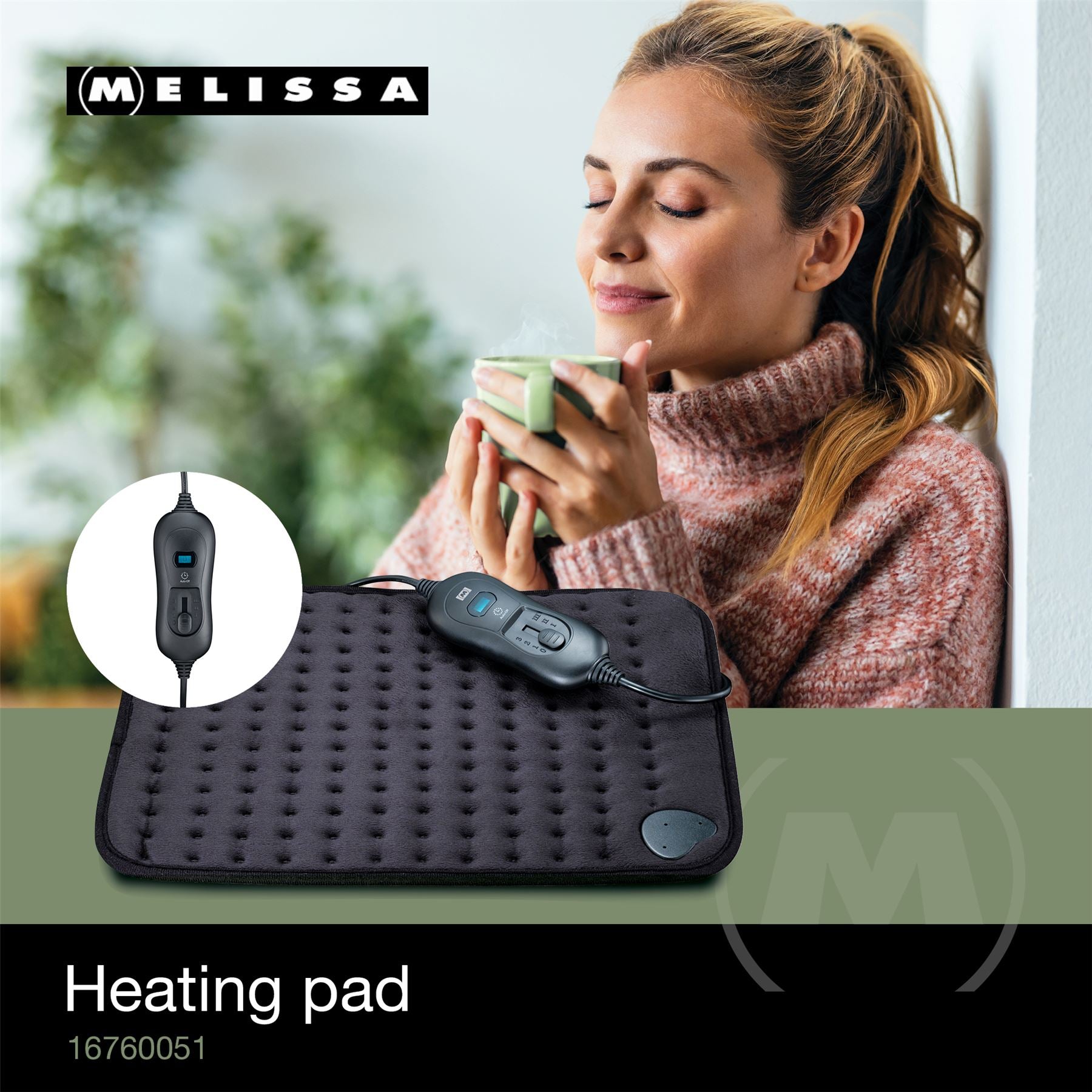 MELISSA Electric Heat Pad for Pain Relief, 40 x 30cm with 3 Adjustable Temperatures and Auto-Off, Machine Washable, for Back, Stomach, Arm, Leg, Neck, Shoulders, Muscle & Period Pain