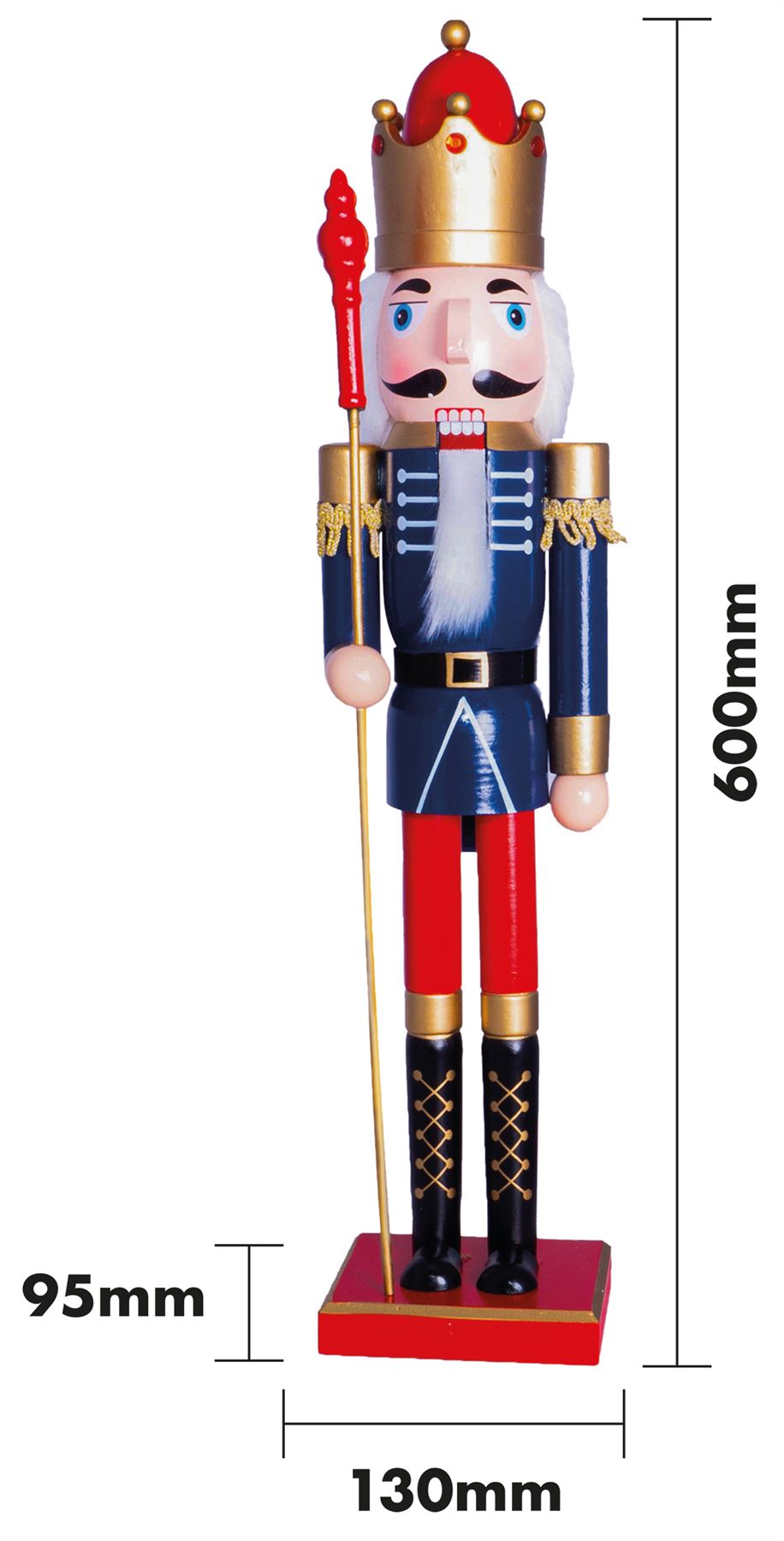 Large 60cm Traditional Christmas Nutcracker Blue Red and Gold with Staff