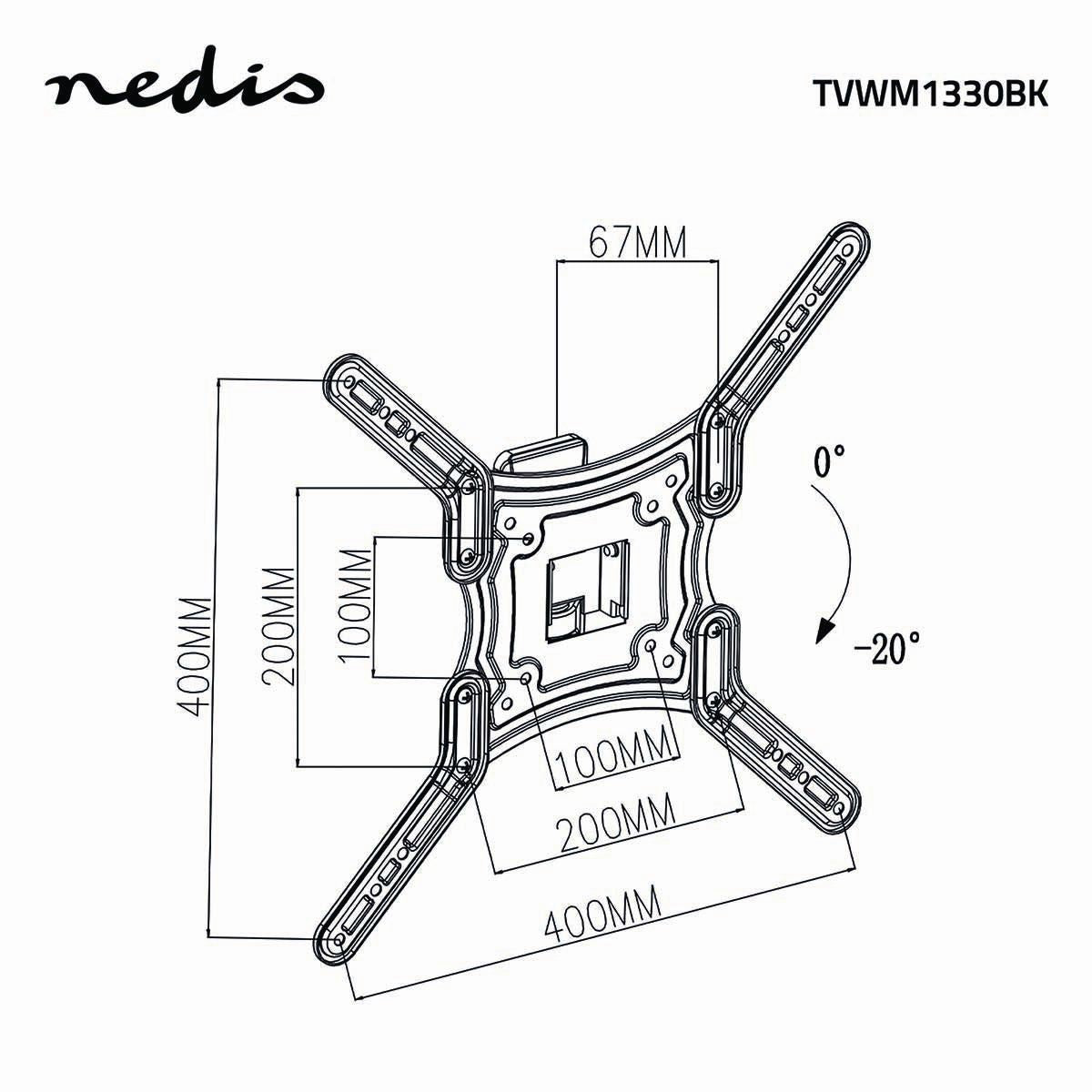 Nedis Full Motion TV Wall Mount | 23 - 55 " | Maximum supported screen weight: 30 kg | Tiltable | Rotatable | Minimum wall distance: 67 mm | Maximum wall distance: 67 mm | 1 Pivot point(s) | ABS / Steel | Black