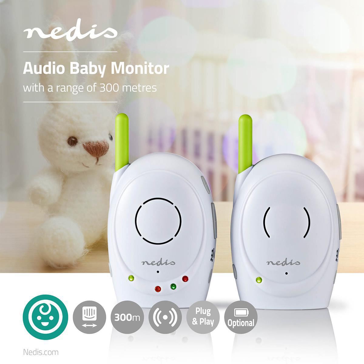 Nedis Audio Baby Monitor - Wireless Baby Phones with Intercom and 300m Range - Set of 2 - Green/White