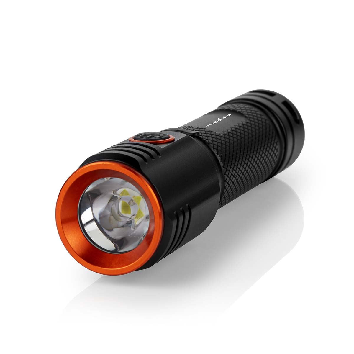 Nedis LED Torch Rechargeable, 20W Compact Flashlight with USB-C Charging, Practical Clip, IPX6 Water-Resistant, 2000 Lumen Beam up to 180m