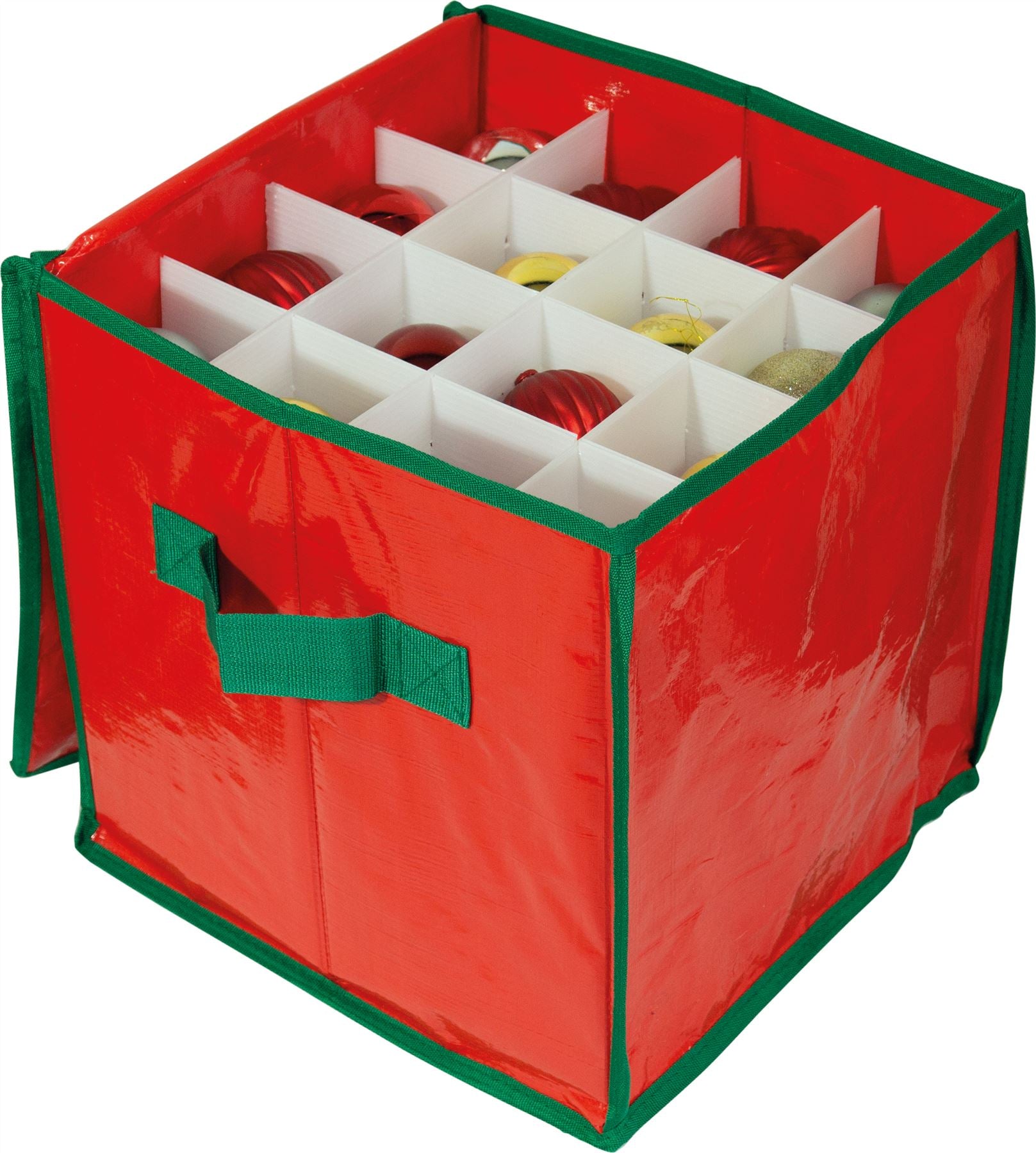 Christmas 64 Compartment Bauble Decoration Storage Box Bag with Zip Closure and Side Handle - Red