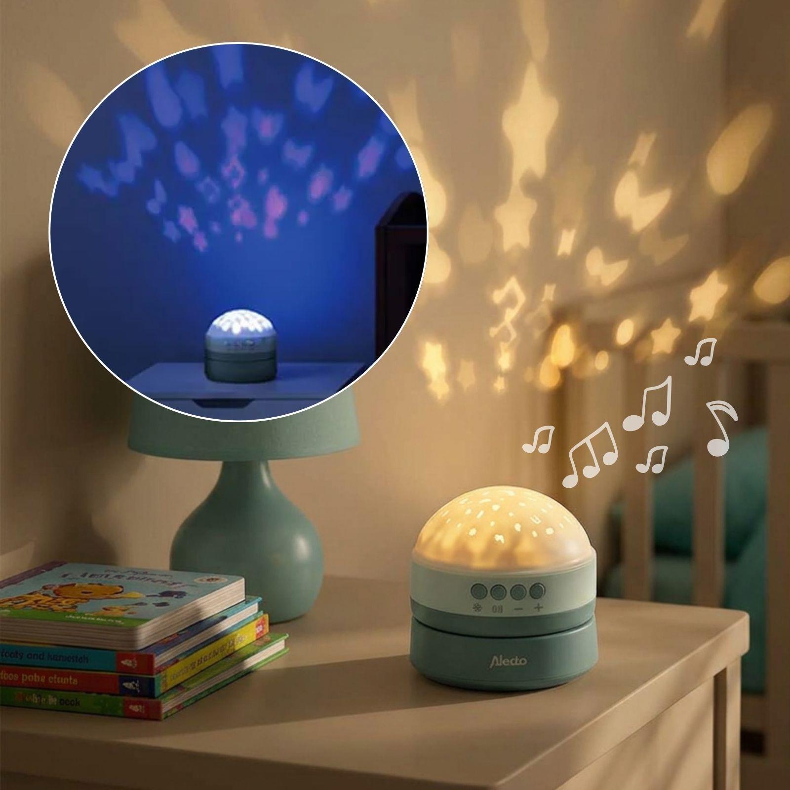 Alecto White Noise Machine, Children and Baby Sleep Aid, Natural Noise & Lullabies Sound Options - Projector Light with 2 Colour Options, Rechargeable