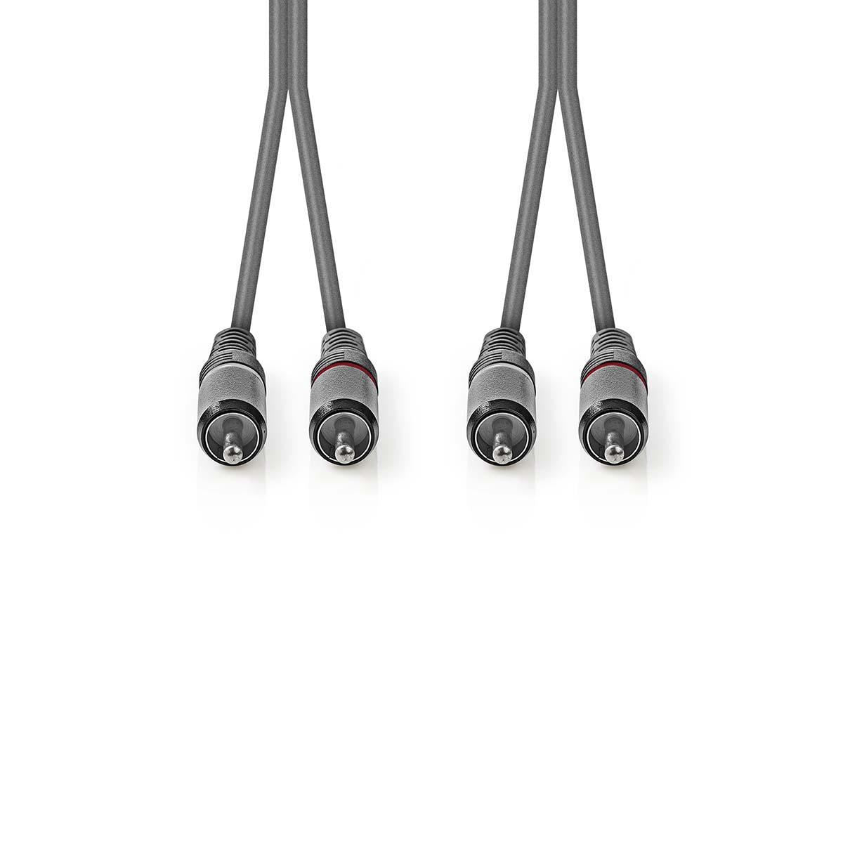 Nedis Stereo Audio Cable | 2x RCA Male | 2x RCA Male | Nickel Plated | 3.00 m | Round | Dark Grey | Carton Sleeve