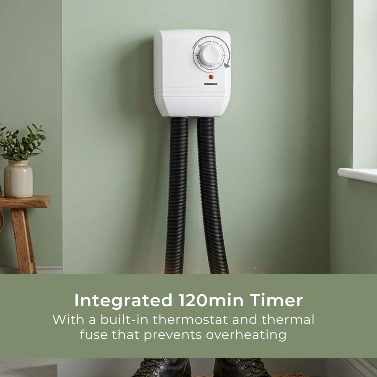 Melissa Electric 250w Shoe Dryer, Wall Mounted Boot Warmer with Heat Blower, 2 Warm Air Exhausts and Timer, Quick Drying for Wet Shoes, Gloves, Hats, Socks, Trainers, Boots and more