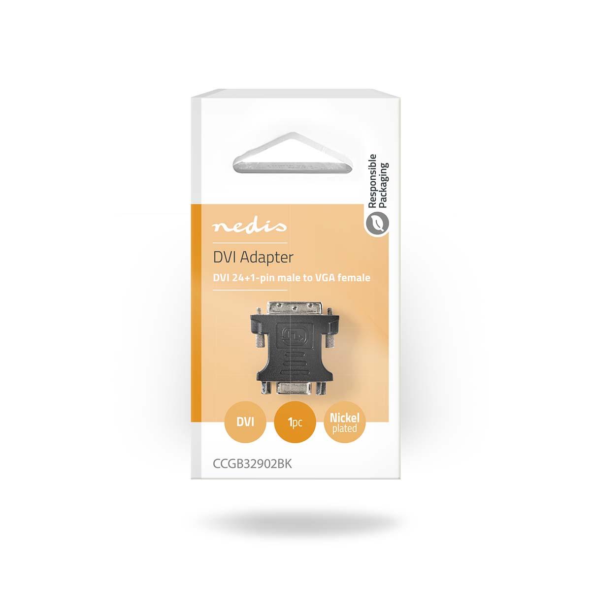 Nedis DVI Adapter | DVI-I 24+5-Pin Male | VGA Female | Nickel Plated | Straight | PVC | Black | Box