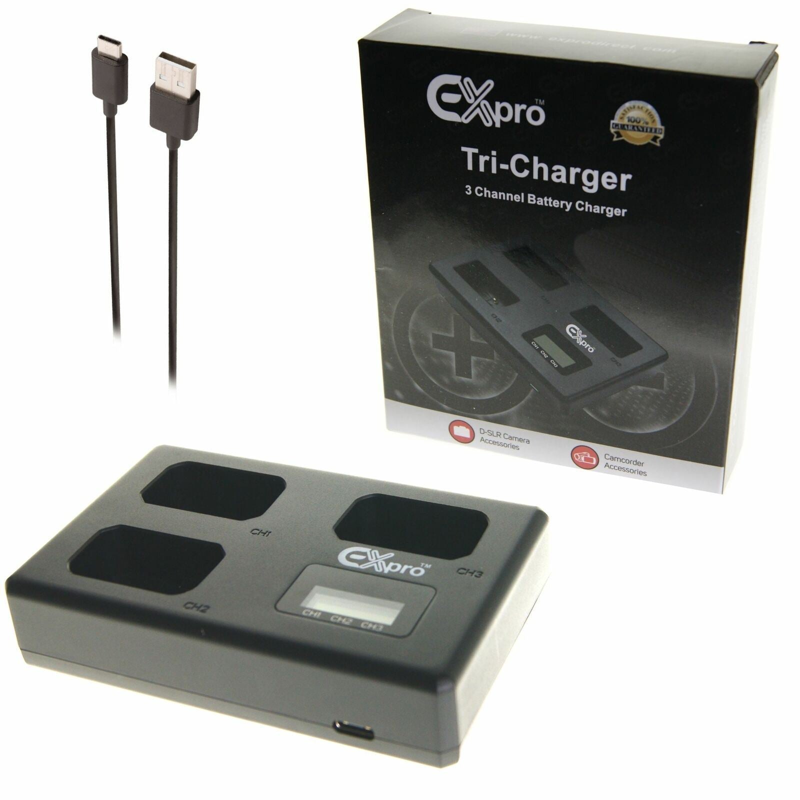 Ex-Pro Nikon EN-EL14, EN-EL14A MH-24, MH24 LCD TRIPPLE Go-Charge USB Charger
