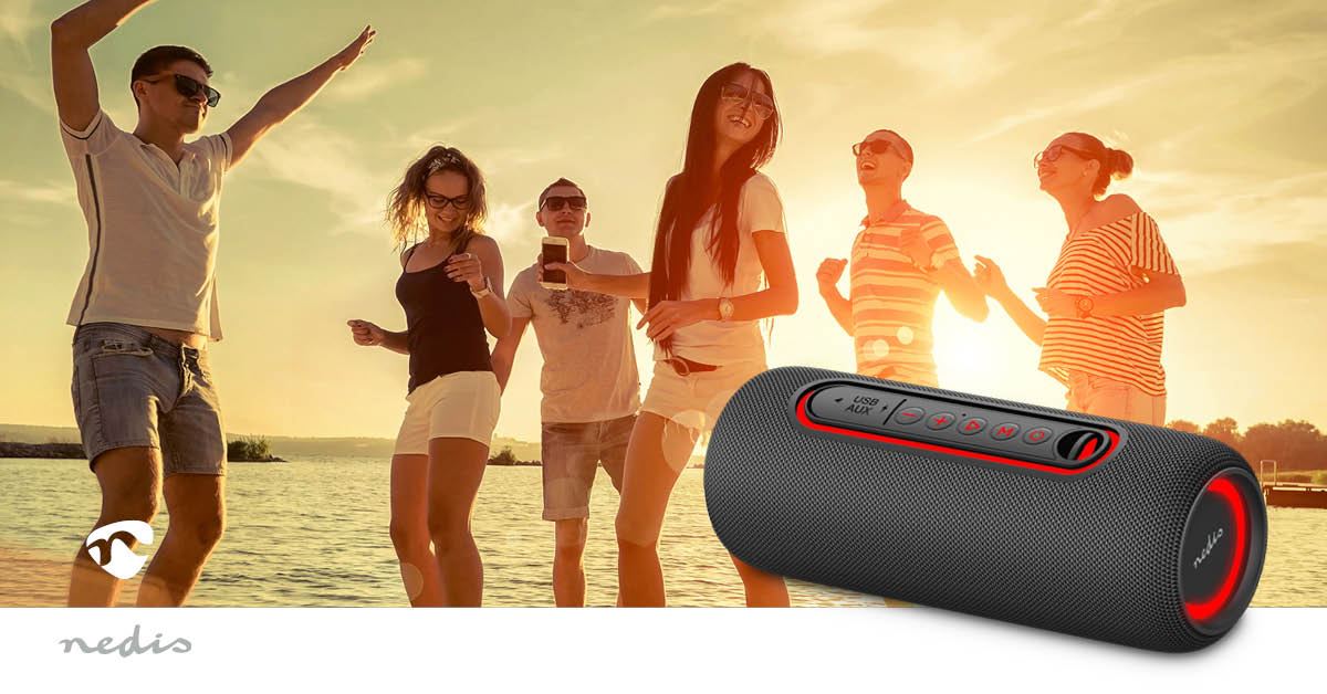 Nedis Bluetooth Speaker, Portable 30W with TWS, RGB Lights & Mic, Compact Handheld Design, 4-Hr Playback, USB-C, IPX5 Water Resistant - Black