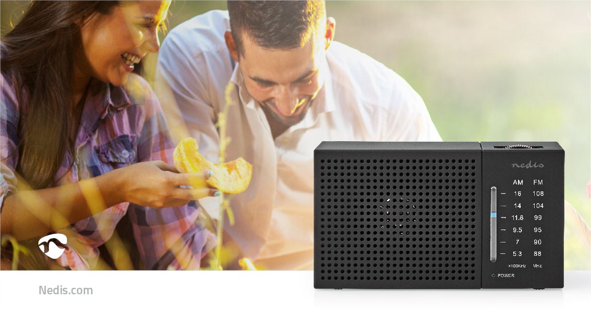 Nedis FM Radio | Portable Design | AM / FM | Battery Powered | Analogue | 1.5 W | Black White Screen | Headphone output | IP20 | Black