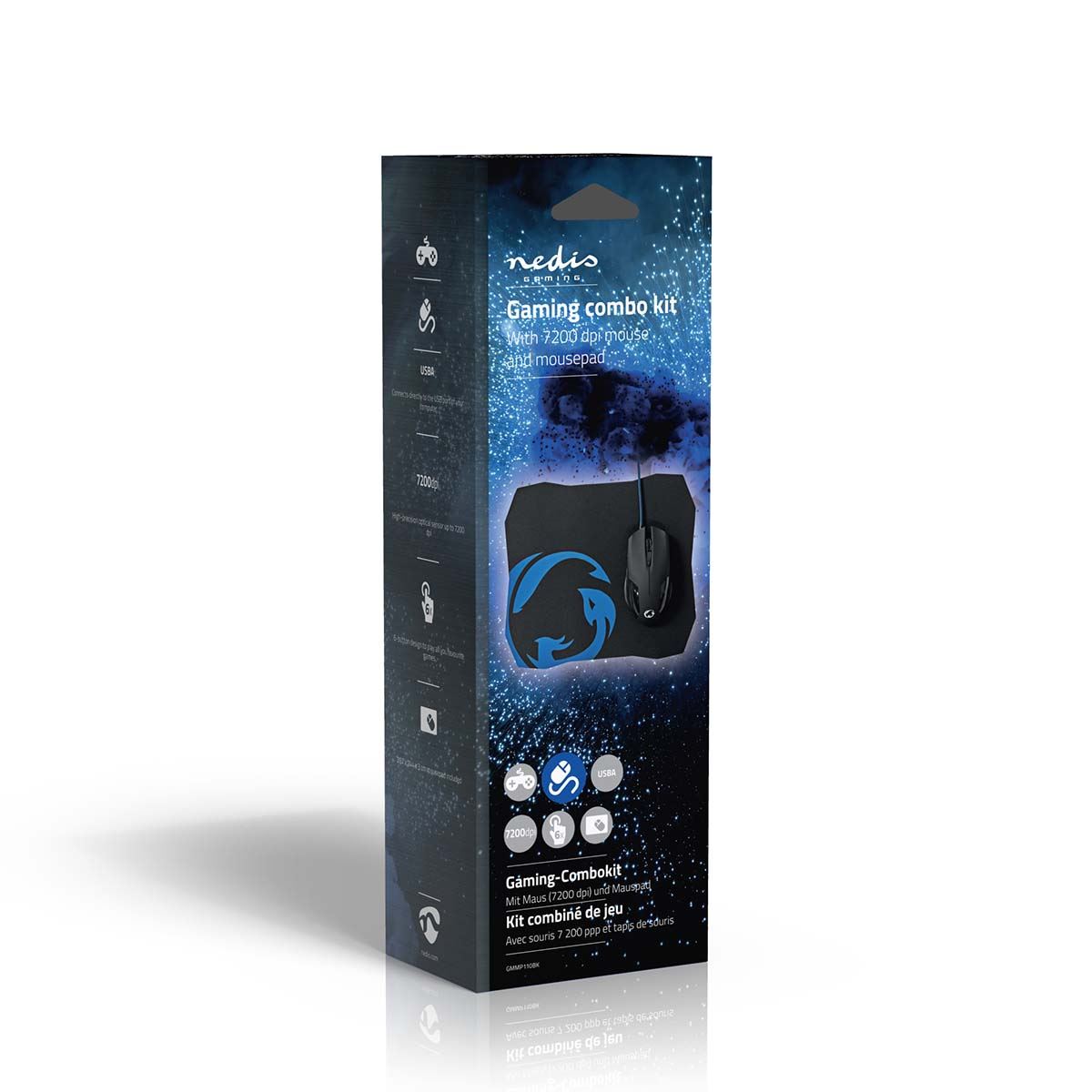 Nedis Gaming Mouse & Mouse Pad Set | Wired | 1200 / 2400 / 4800 / 7200 dpi | Adjustable DPI | Number of buttons: 6 | Right-Handed | 1.50 m | Without Lighting