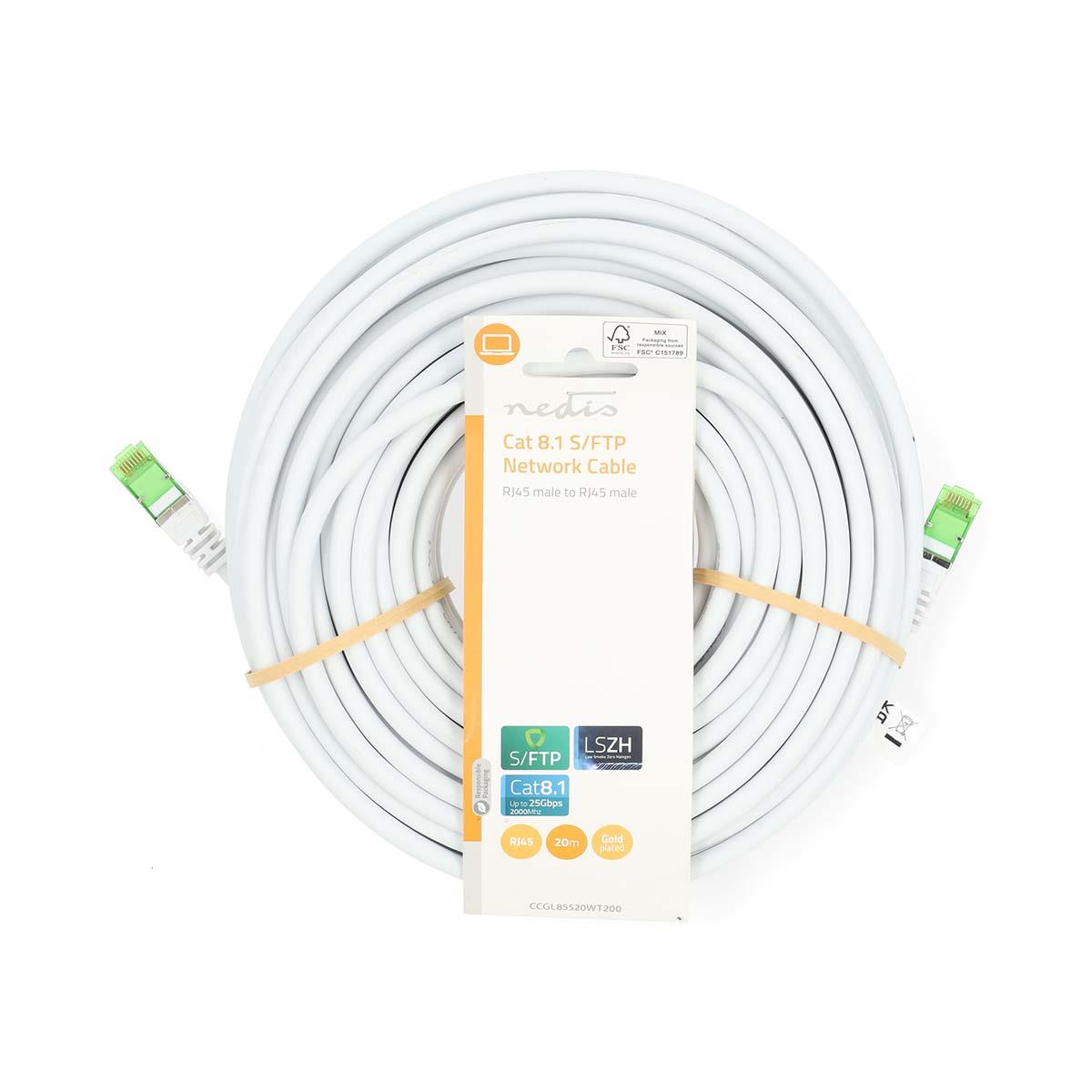 Nedis Cat 8.1 Network Cable | S/FTP | RJ45 Male | RJ45 Male | 20.0 m | Round | LSZH | White | Label