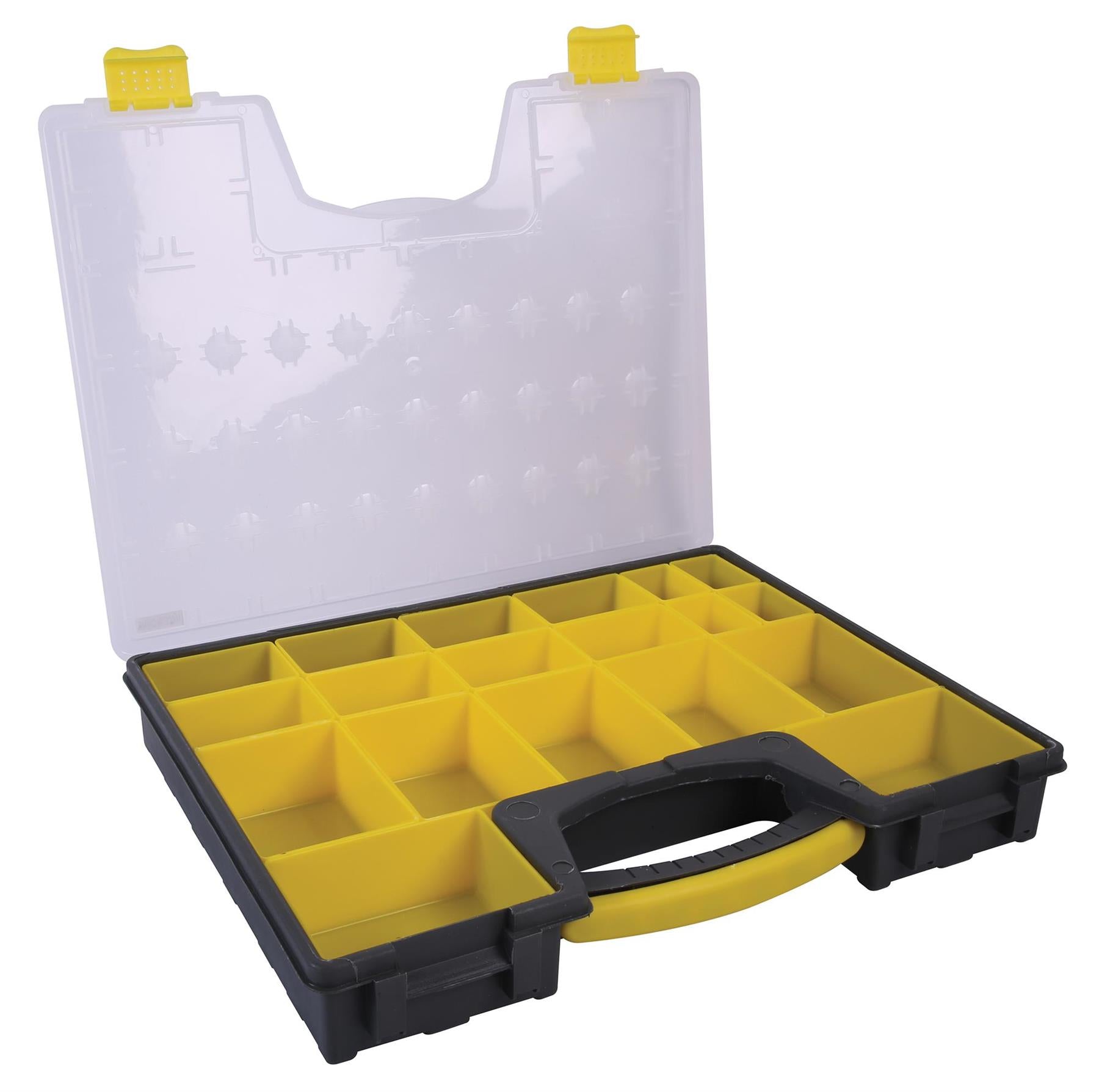16 Compartment Grey / Yellow Organiser Storage Case with Removable Trays - 420mm x 335mm x 62mm, Crafting, DIY etc.
