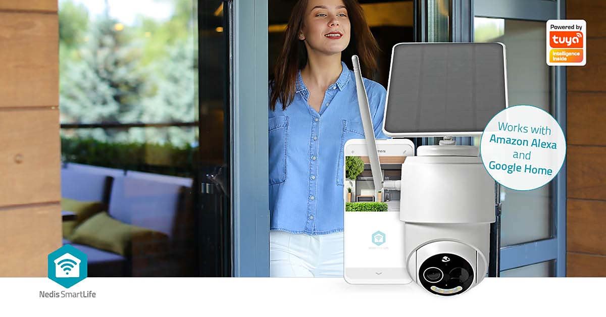 Nedis SmartLife Outdoor Camera HD CCTV PTZ Security WiFi Solar Battery Powered, 100% Wireless Operation